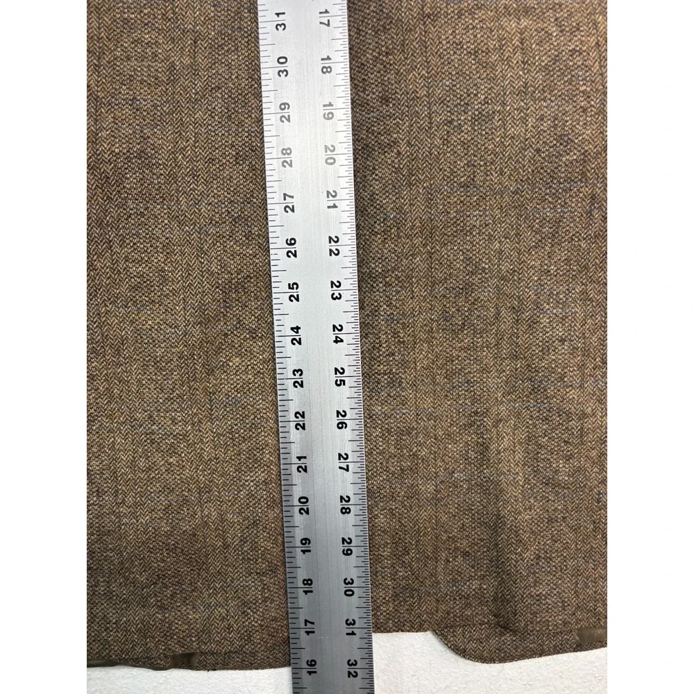vtg Brown Herringbone Tweed 38R 32x33 2pc Pant Suit Heavy Wool Pleated USA